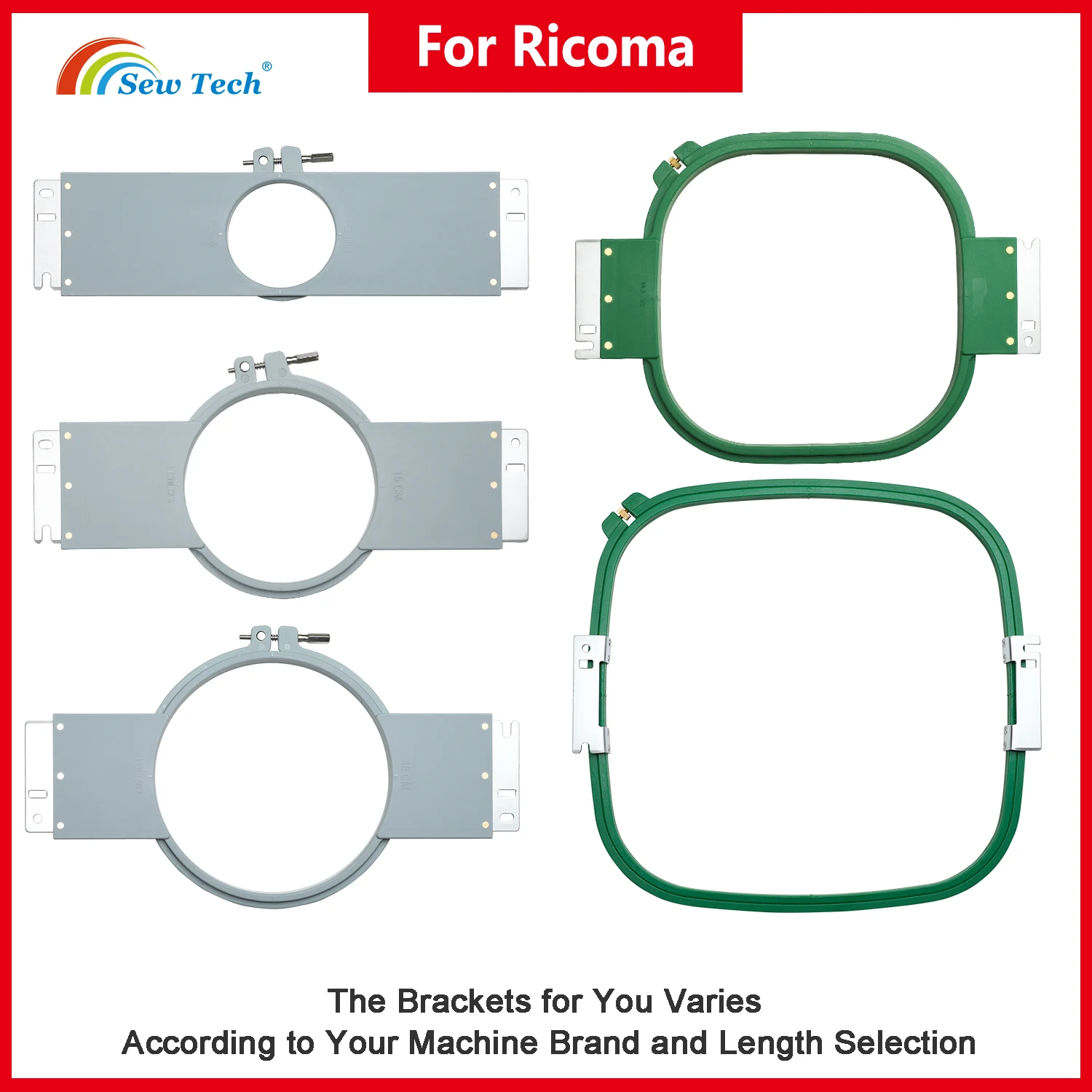 

Sew Tech Embroidery Hoops for Ricoma (exclude for EM1010), Sewing and Embroidery Machine Rings Tubular Frames