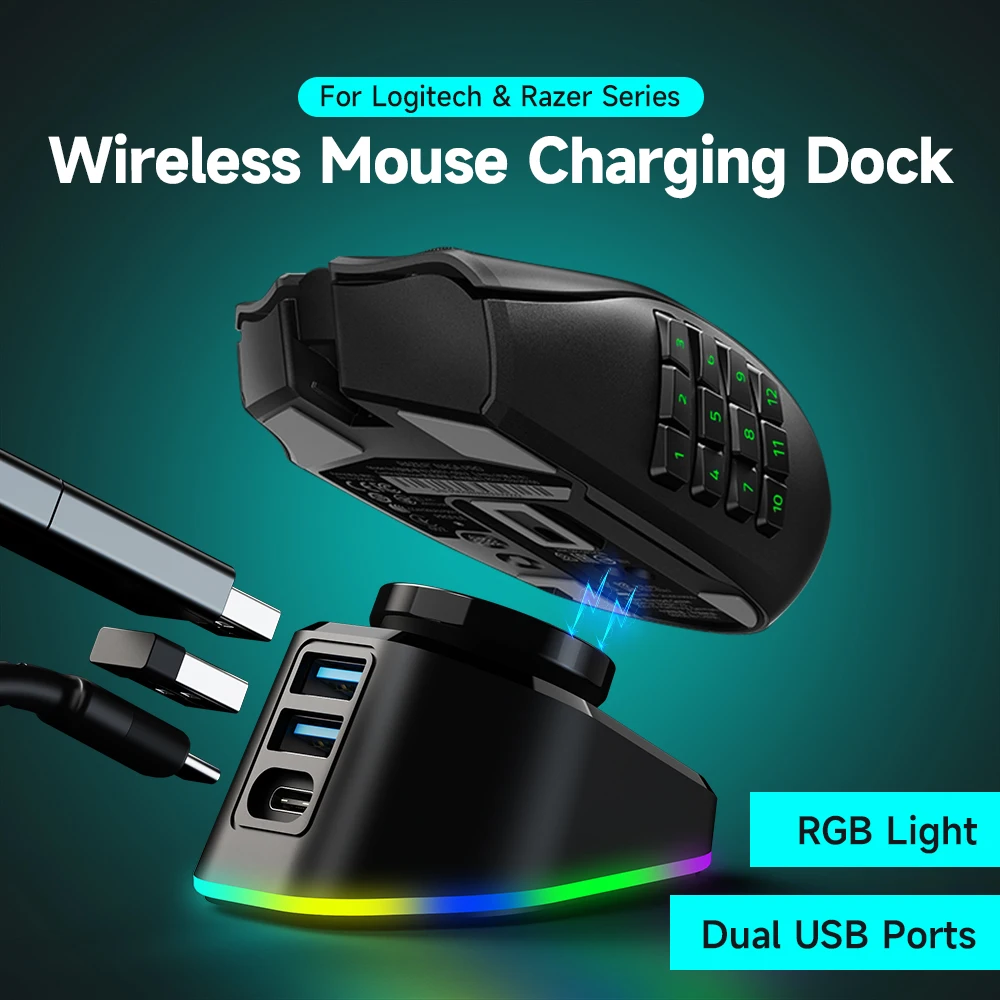 Mouse sem Fio Carregamento Dock Carregador Ímã para Logitech g Pro x G502 Lightvelocidade Deathadder Naga Viper Basilisk