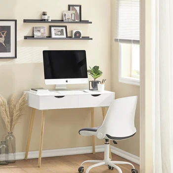 SoBuy FWT40-WN Home Office Desk, Computer Workstation with 2 Drawers White-Natural
