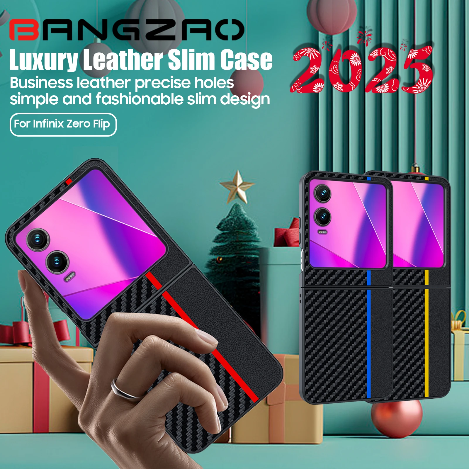 Tecno Infinix Zero Flip Luxury Carbon Fiber Pattern Slim Leather Protective Phone Case