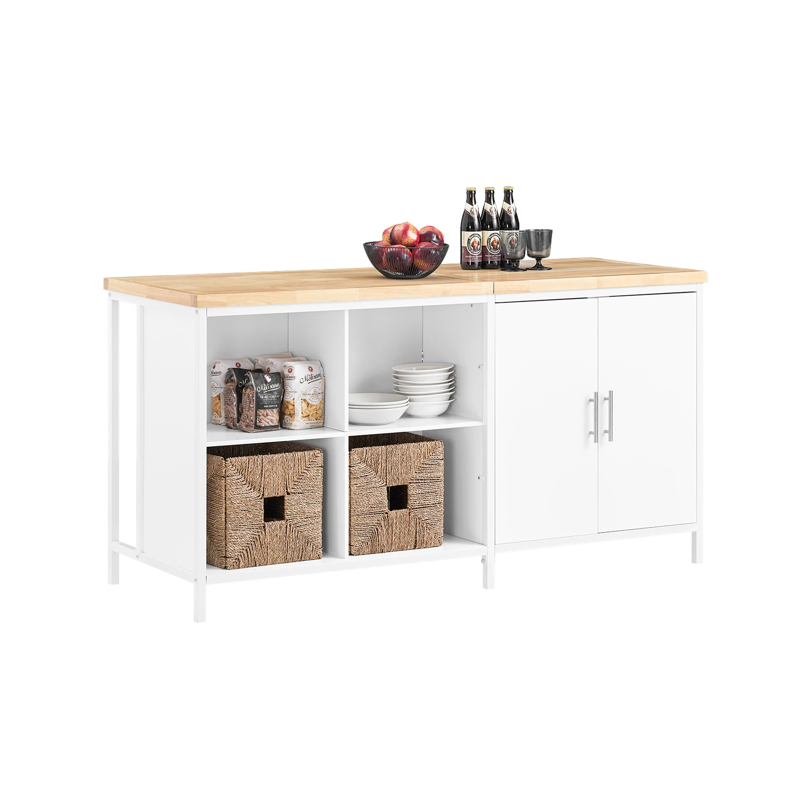 SoBuy KNL09-WN Isla de cocina Armario de cocina independiente Tocador Highborad Armario Aparador Mesa de bar Buffet BHT Aproximadamente 170x89x60 cm