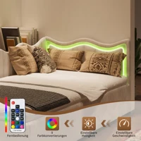 Canapé lit rembourré 90x200 avec éclairage LED, lit banquette 1 place, Lit Coffre avec sommier à Lattes et Rangement, lit simple pour enfant, sans Matelas 4