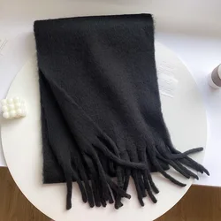 Luxurious Cashmere Women's Bright Solid Scarf - Winter Shawl & Wrap with Tassel Trim (Black)