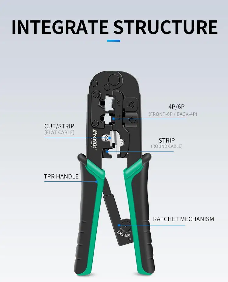 Pro'sKit CP-376TR 4P/6P/8P Telecom Crimping Tool (190mm)Accurate Practical Comfortable Convenient