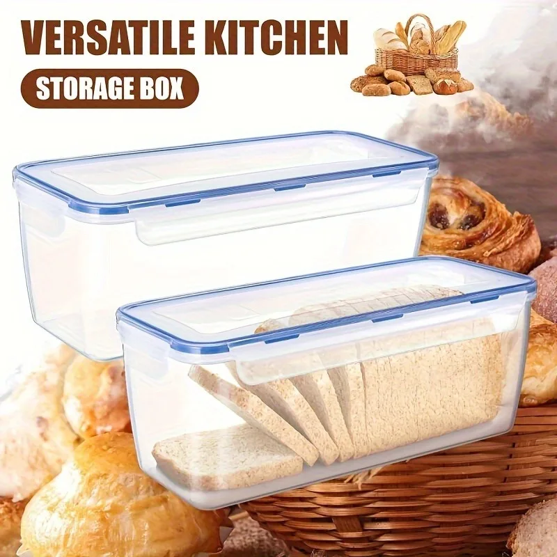 Plastic Bread Storage Box Airtight Food Storage Container Sandwich Bread Keeper with Lid Loaf Bread Container Kitchen Organizer 2