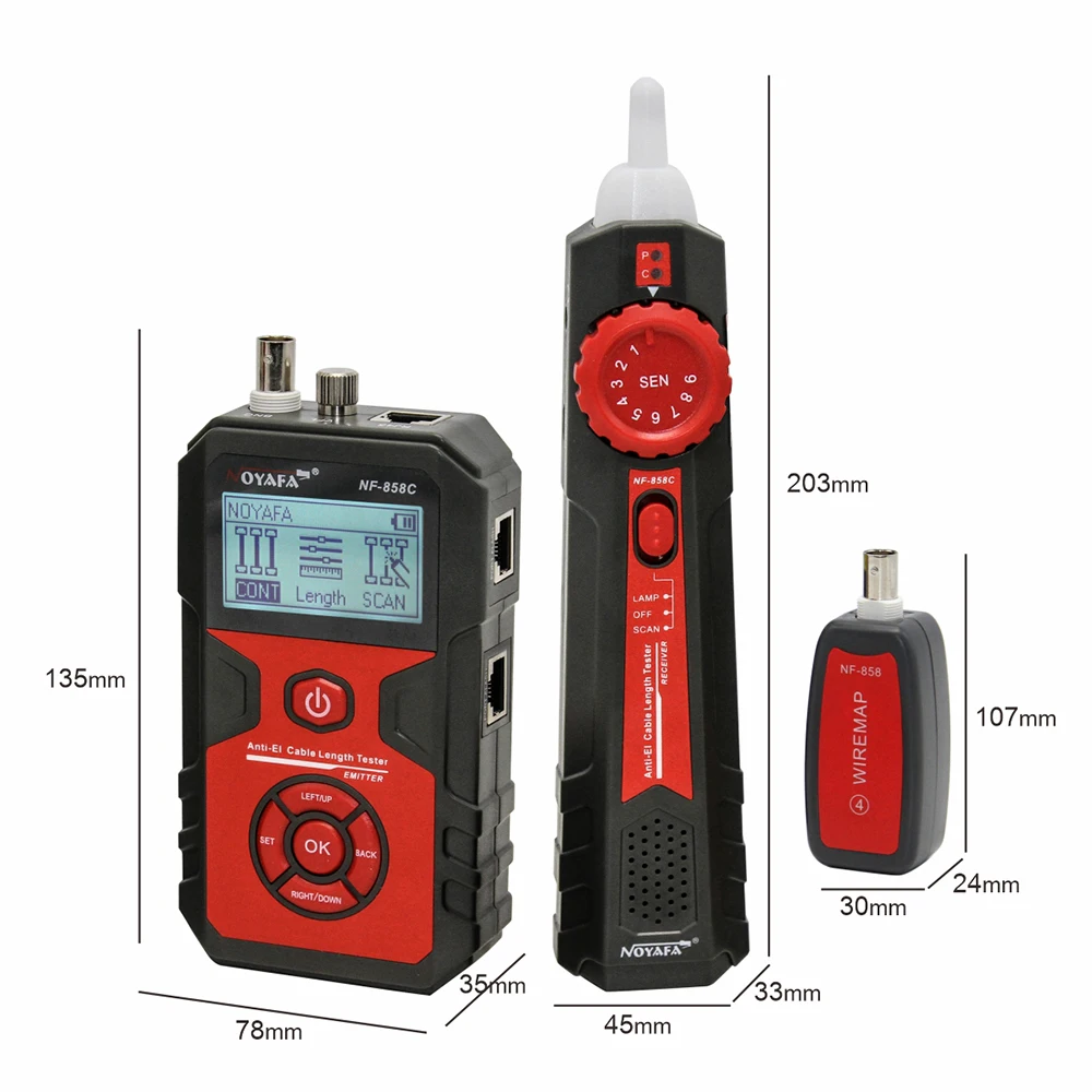 NOYAFA NF-858C 와이어 트래커 네트워크 케이블 테스터 파인더, BNC 측정 케이블 길이, POE 전압 테스트 트레이스, 케이블 라인 로케이터