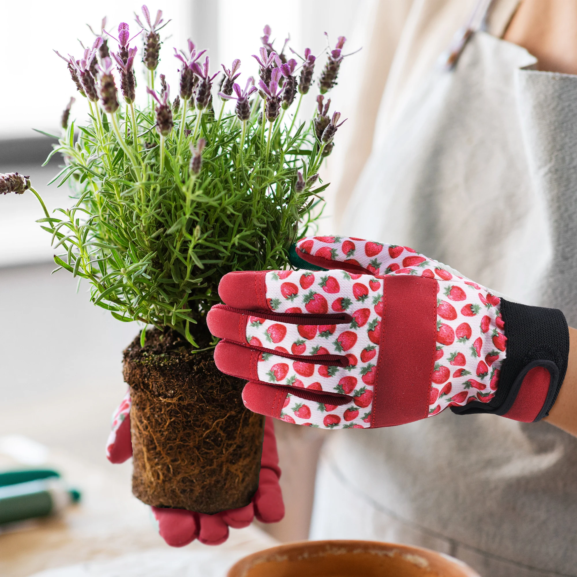 Floral Print Ergonomic Gardening Gloves for Women - Lightweight & Durable