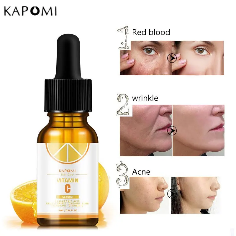Kapomi Organic Vitamin C Whitening Hyaluronic Acid Serum Face VC Essence Anti-Aging Serum for Tone Face Serum Brightening