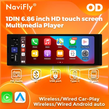 NaviFly 6,86 "1 Din reproductor MP5 Radio estéreo para coche inalámbrico Carplay Android Auto reproductor Multimedia BT FM receptor unidad principal 1