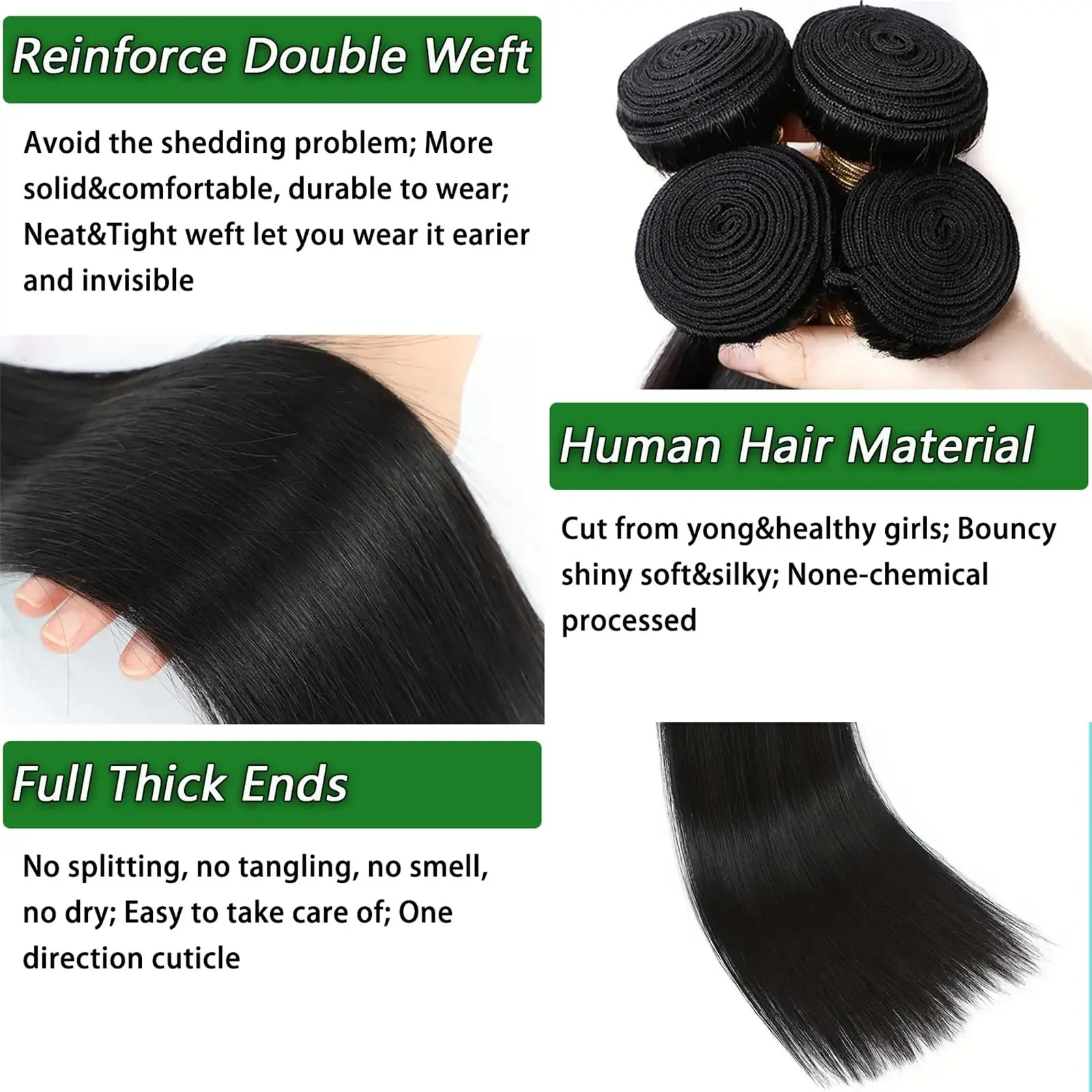 Extensioni di Capelli Umani Neri Lisci, Non Trattati, Brasiliani Remy Vergini, Grezzi, da 18, 20, 22, 24 Pollici - immagine 3