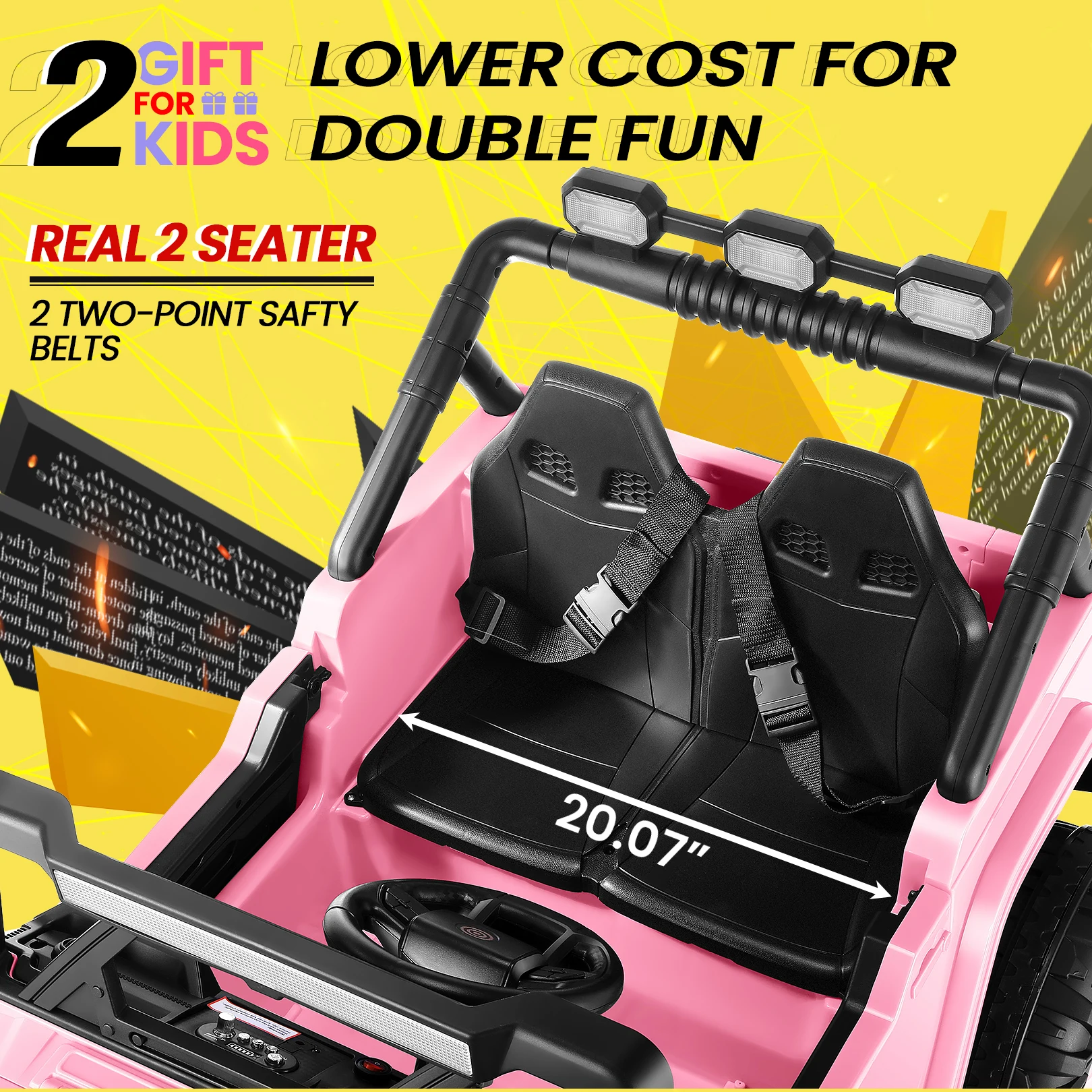 24V Ride on Toys 2 Seater Ride on Cars, 4x4 Electric Car for Kids, Battery Powered Truck Car W/ 4x200W, Music, LED Light