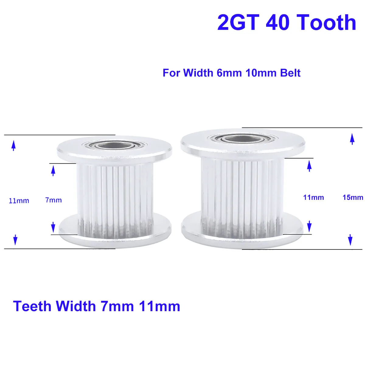 

1Pcs 2GT 40 Tooth Idler Timing Pulley GT2 Synchro Wheel Bore 5/6/7/8/10/12/15mm Aluminium Gear Teeth Width 7/11mm For 3D Printer
