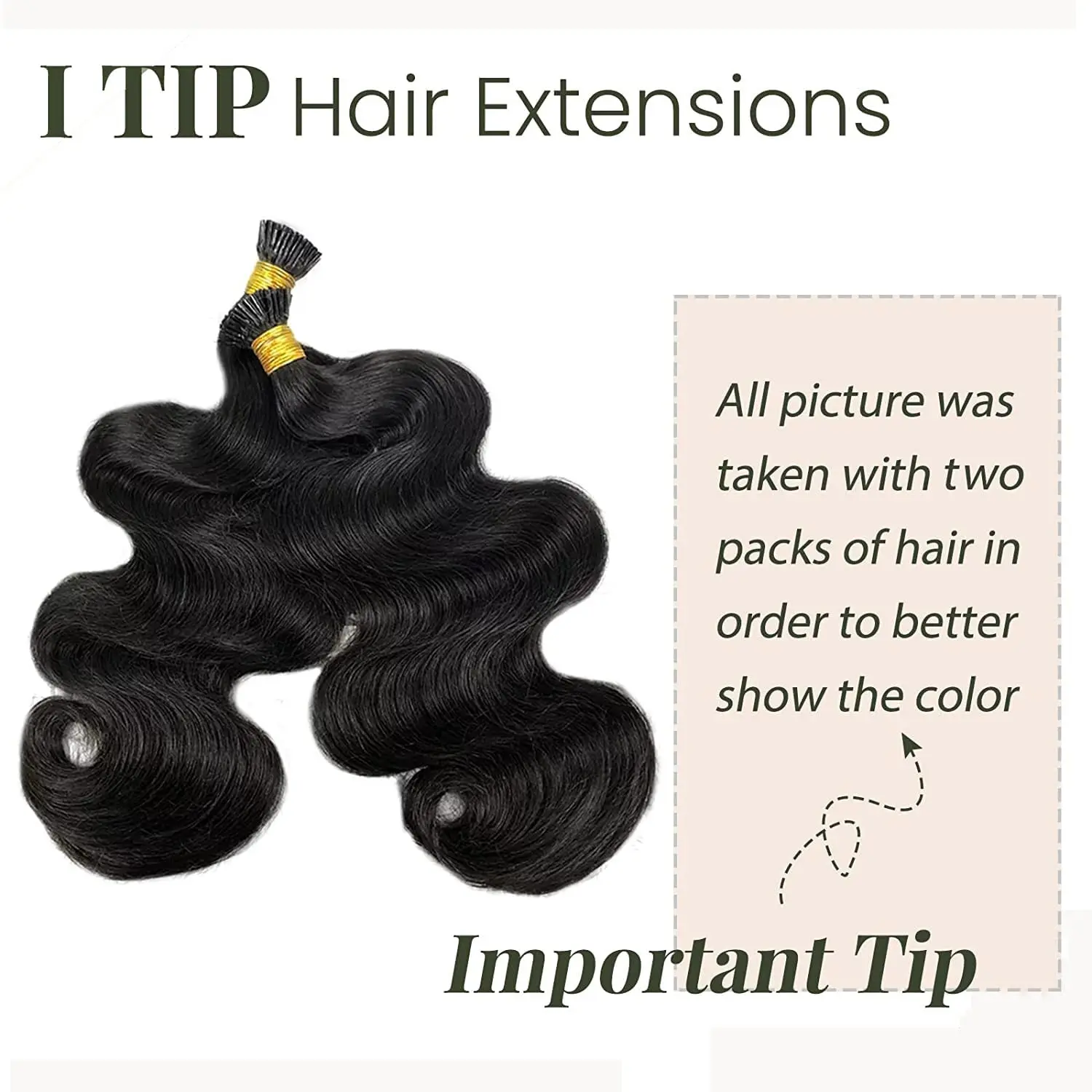 Body Wave I Tip Hair Bundles 16-26 Inch Human Hair Extensions Real 100% Brazilian Virgin Women 50 Gram Package Black #1B