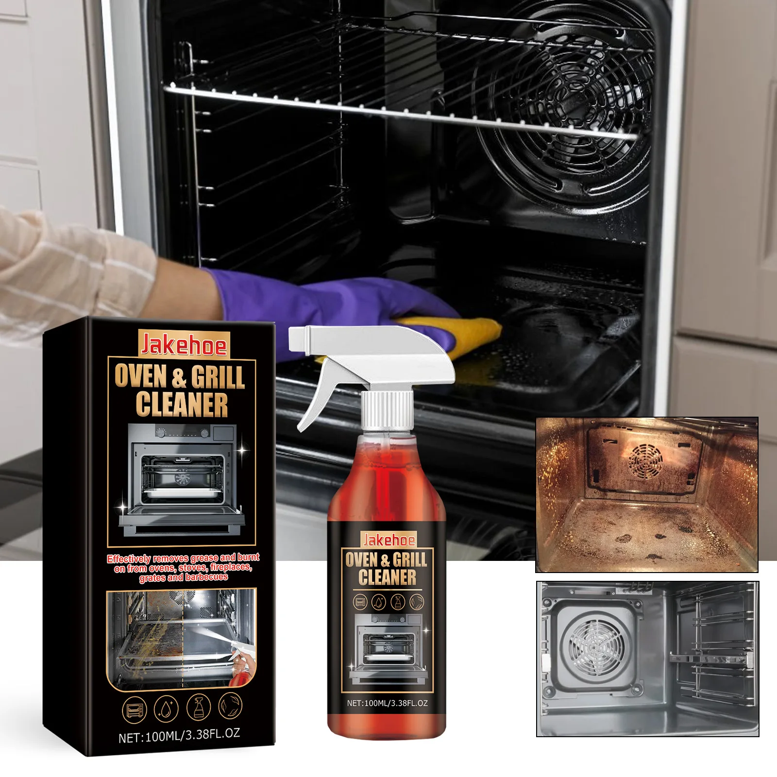 Jakehoe 100ml Kitchen Oven Grill Cleaner Foam Rust Grease Remover Heavy Oil Stain Degreaser Kitchenware Oven Dirt Cleaning Spray