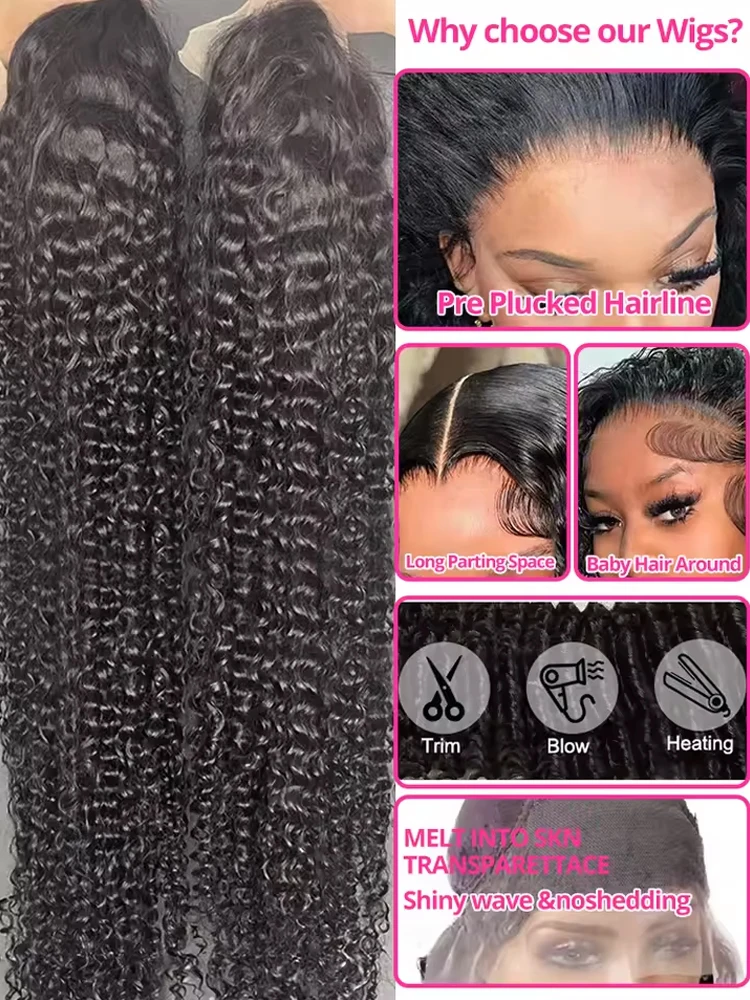 Deep Curly Lace Front Wigs Transparent HD 13x4 Lace Frontal Wigs Deep Wave Human Hair Wigs For Black Women Wet And Wavy 5