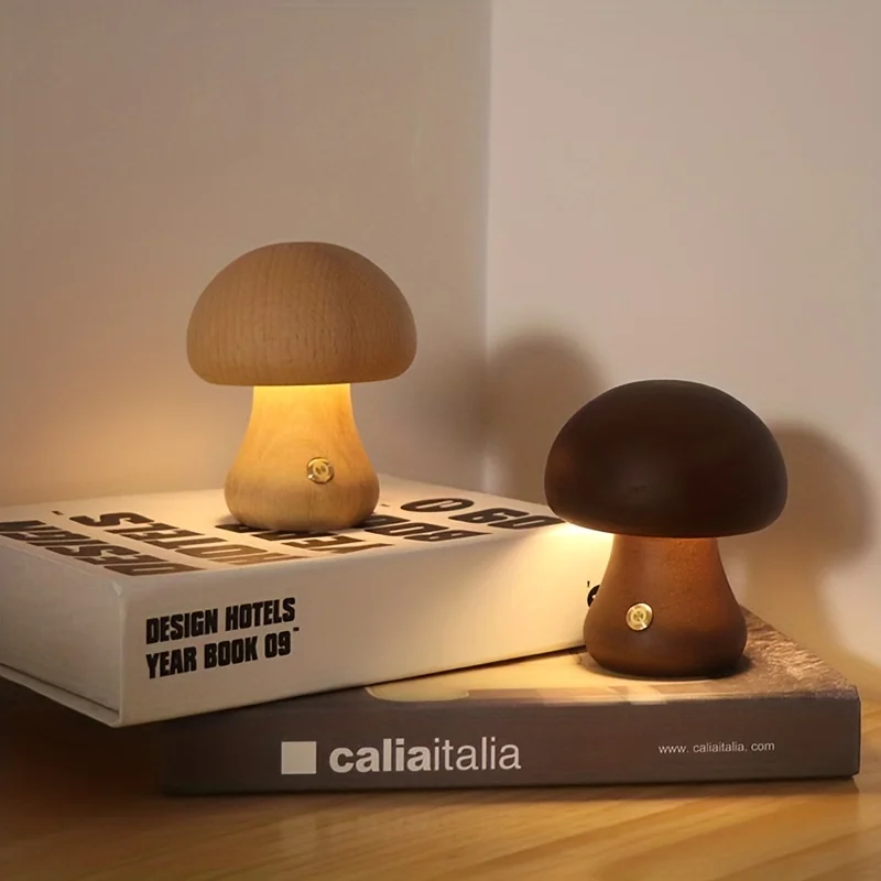 

INS LED Night Light Creative Mushroom Table Lamp Wood Desk Lamp Bedroom Bedside Night Light Children‘s Room Sleeping Night Lamps