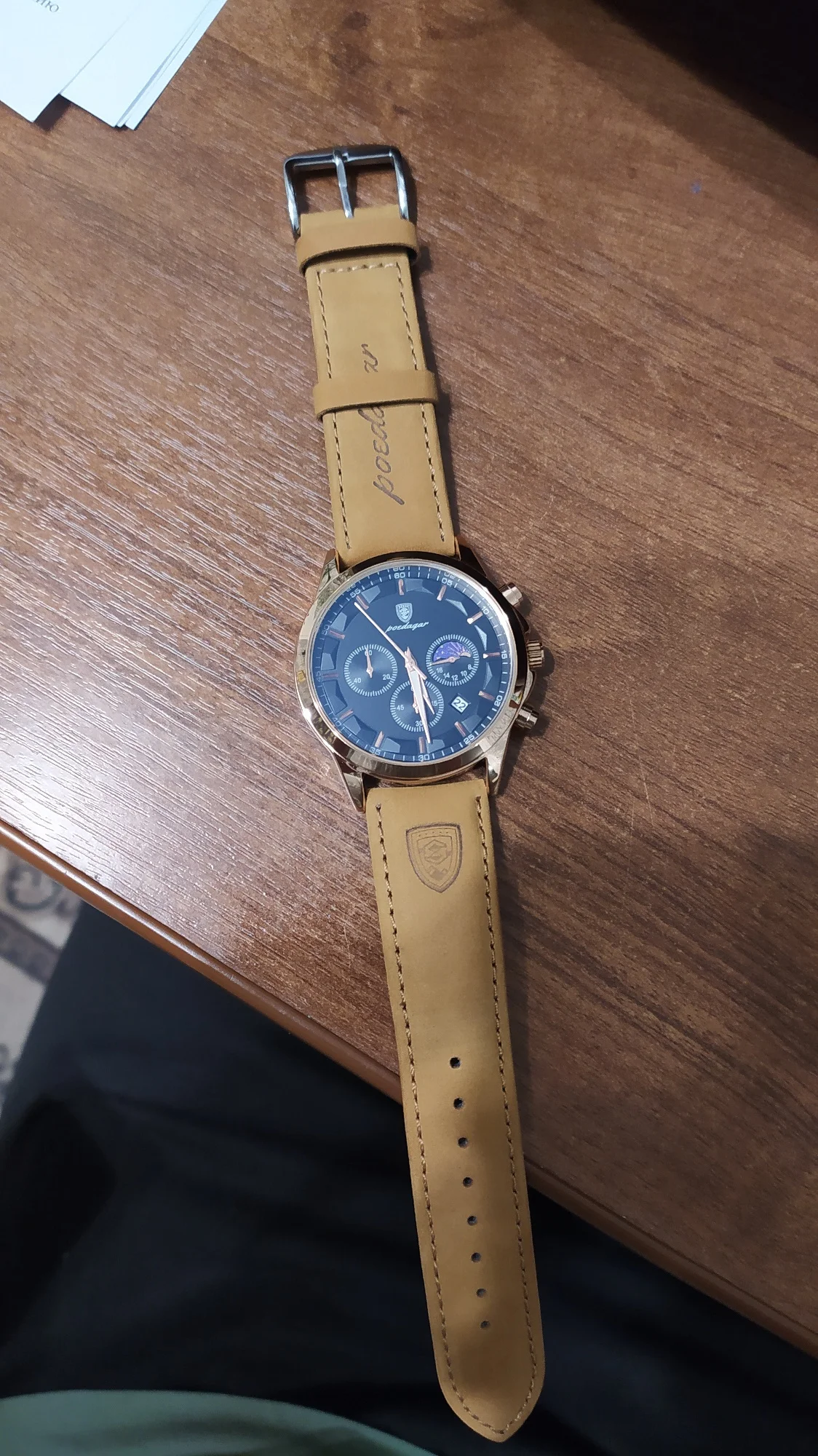 Poedagar relógio de quartzo masculino luxo esportes à prova dwaterproof água cronógrafo luminoso data homem relógio de pulso negócios couro relógios masculinos photo review