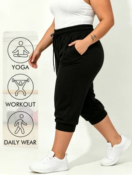Plus Size Jogger Women's Jogger Track Cuff Sweatpants with Pockets for Yoga, Workout Women's Capri Pocket Sweatpants