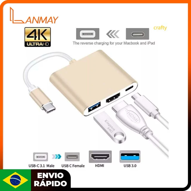 3en1 Type-C Vers 4K HDMI USB 3.0 USB-C Adaptateur Argent - Adaptateur et  convertisseur - Achat & prix