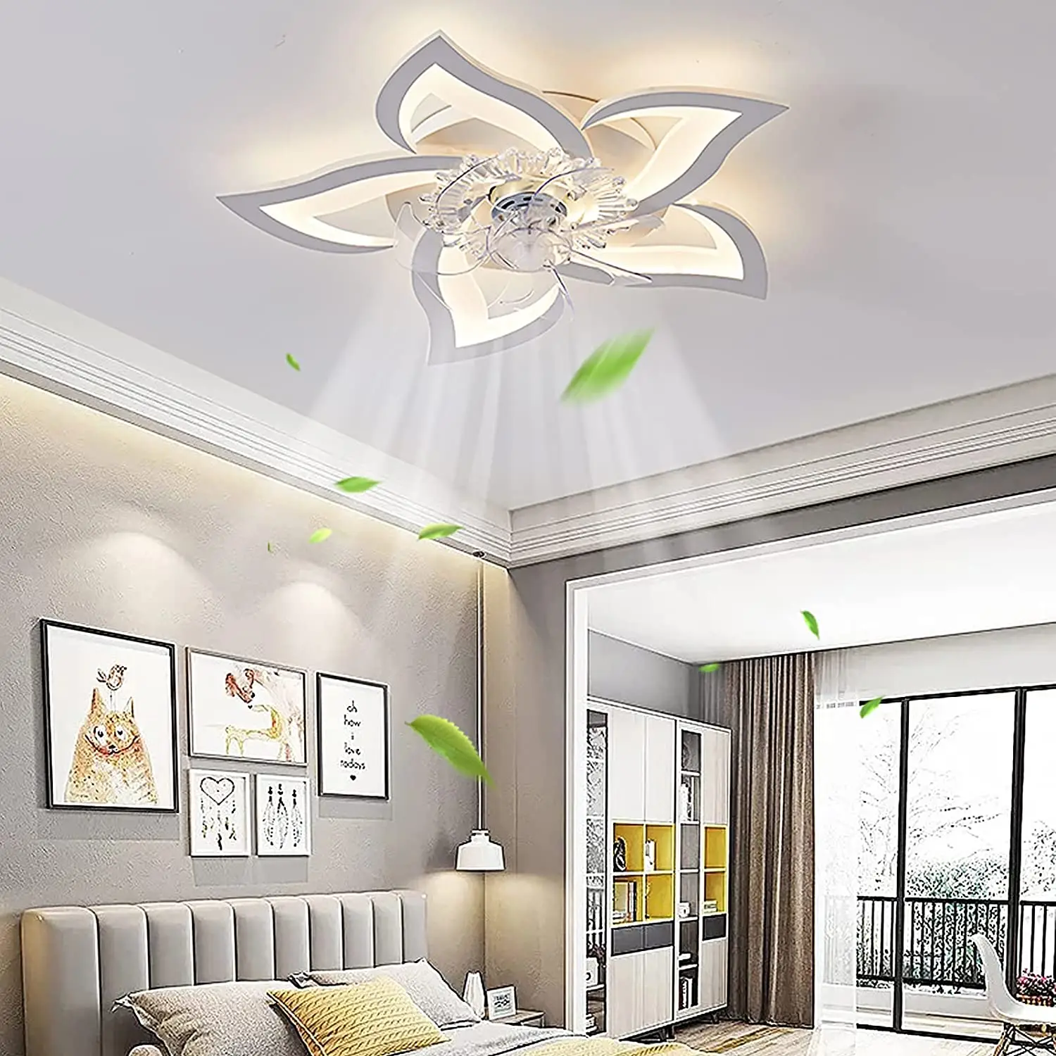 Modern led quiet ceiling fan with light with remote control/app timer  creative 6 lights design fan with lamp, - AliExpress