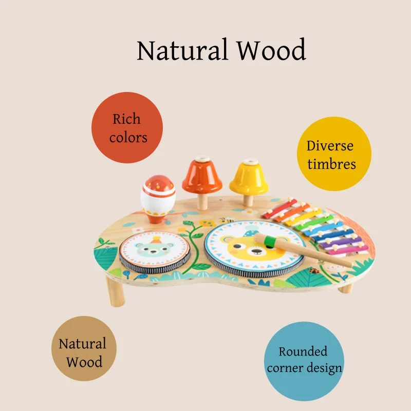 Montessori Music Toys Baby Xylophone Toys Wooden Drum Set Kids Percussion Instruments Music Enlightenment Early Education Toys 6