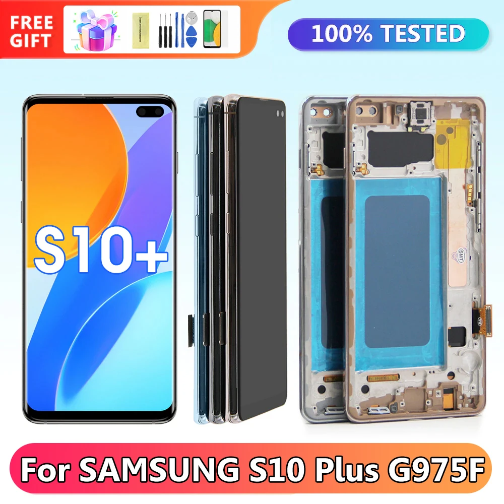 

tft S10 Plus Display Screen with Frame, for Samsung Galaxy S10+ G975F G975F/DS Lcd Display Touch Screen Digitizer Replacement