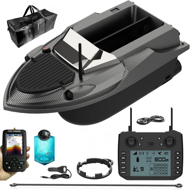 Bateau appât Sonar V080 12V 800m avec sondeur 9 spots - Trawler intelligent double moteur pour pêche carpe