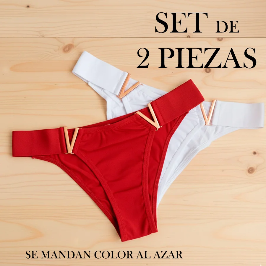 Set de 2 Tangas Tipo Bikini con Detalle Dorado