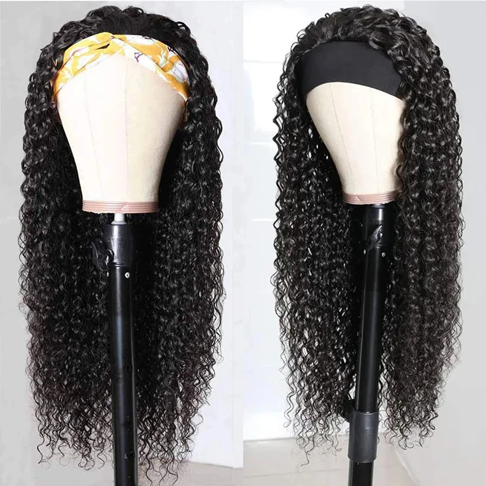 Deep Curly Headband Wig Human Hair Pull Go Half Wigs Human Hair 250 Density Curly Headband Glueless Wigs Remy Human Hair Wigs