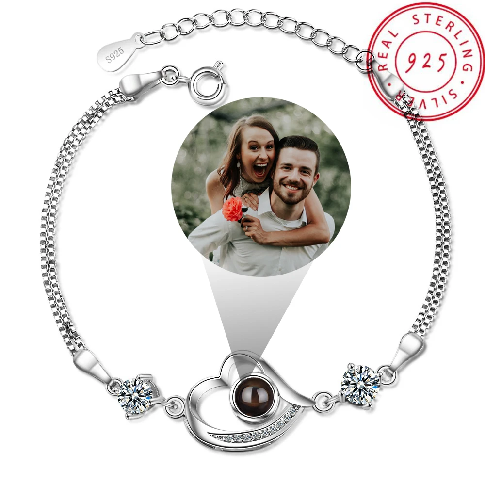 925 Silver Projection Photo Heart Customized Bracelets Personality Hollow Love Custom Bracelet For Women Couple Memorial Jewelry