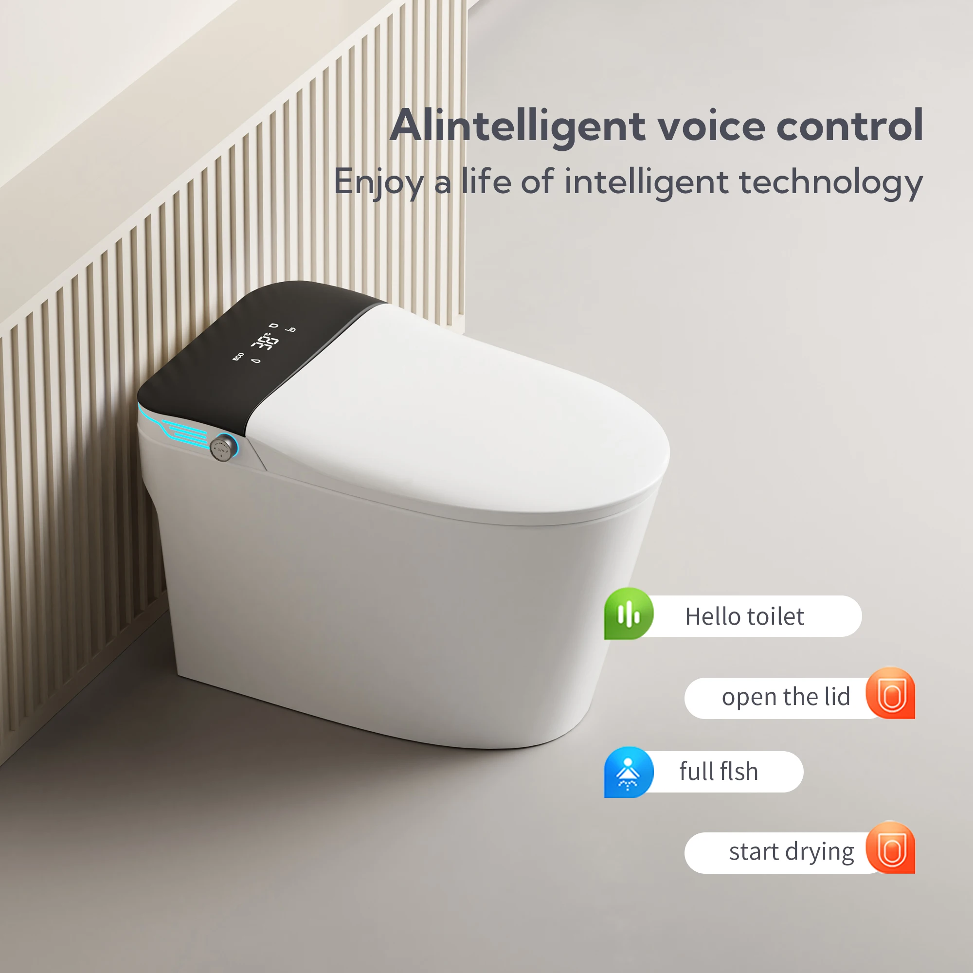 Smart Toilet with Voice Control and Bubble Shield Heated Bidet Seat Portable toilet with bidet built in AUTO Open&Close