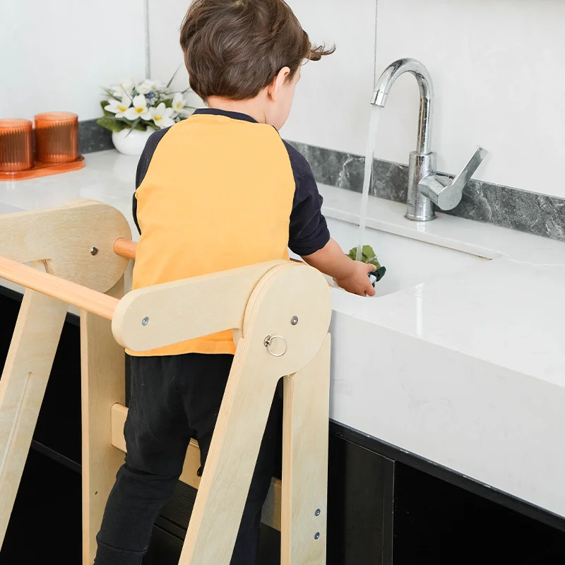 XIHATOY Toddler Kitchen Helper Step Stool Adjustable Height Wooden Montessori Baby High Feeding Chair Learning Tower