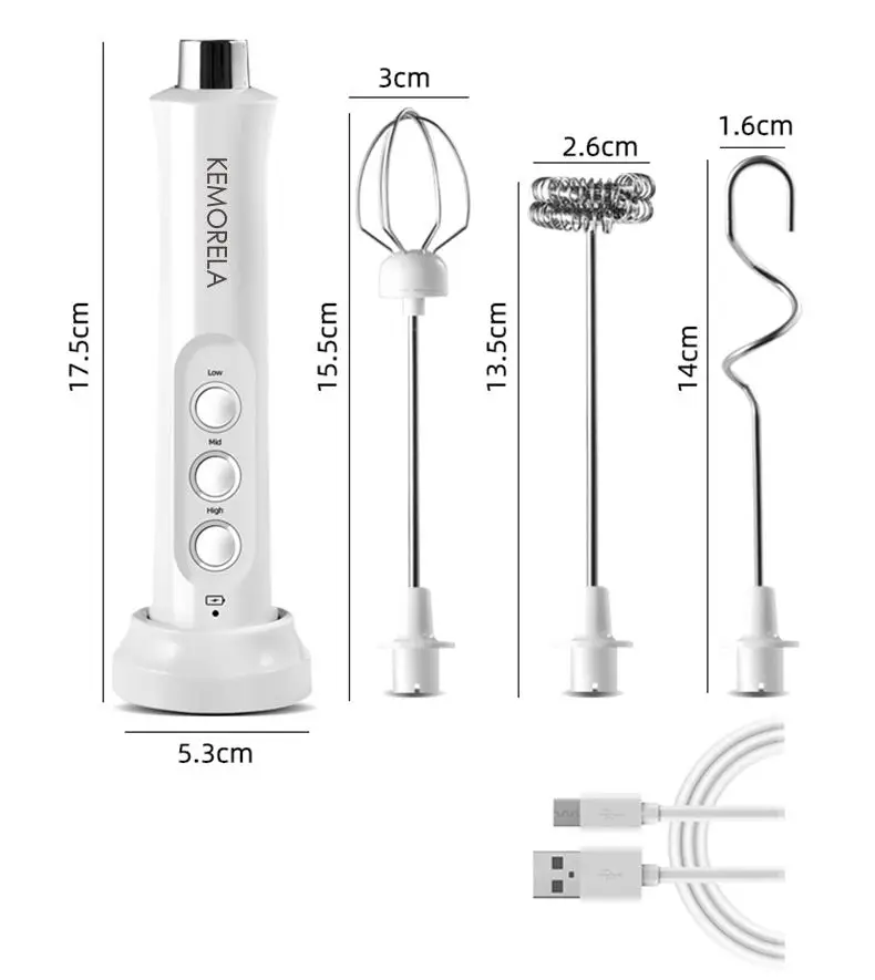 Delm Espumador de leche eléctrico USB accesorio de acero inoxidable (blanco)