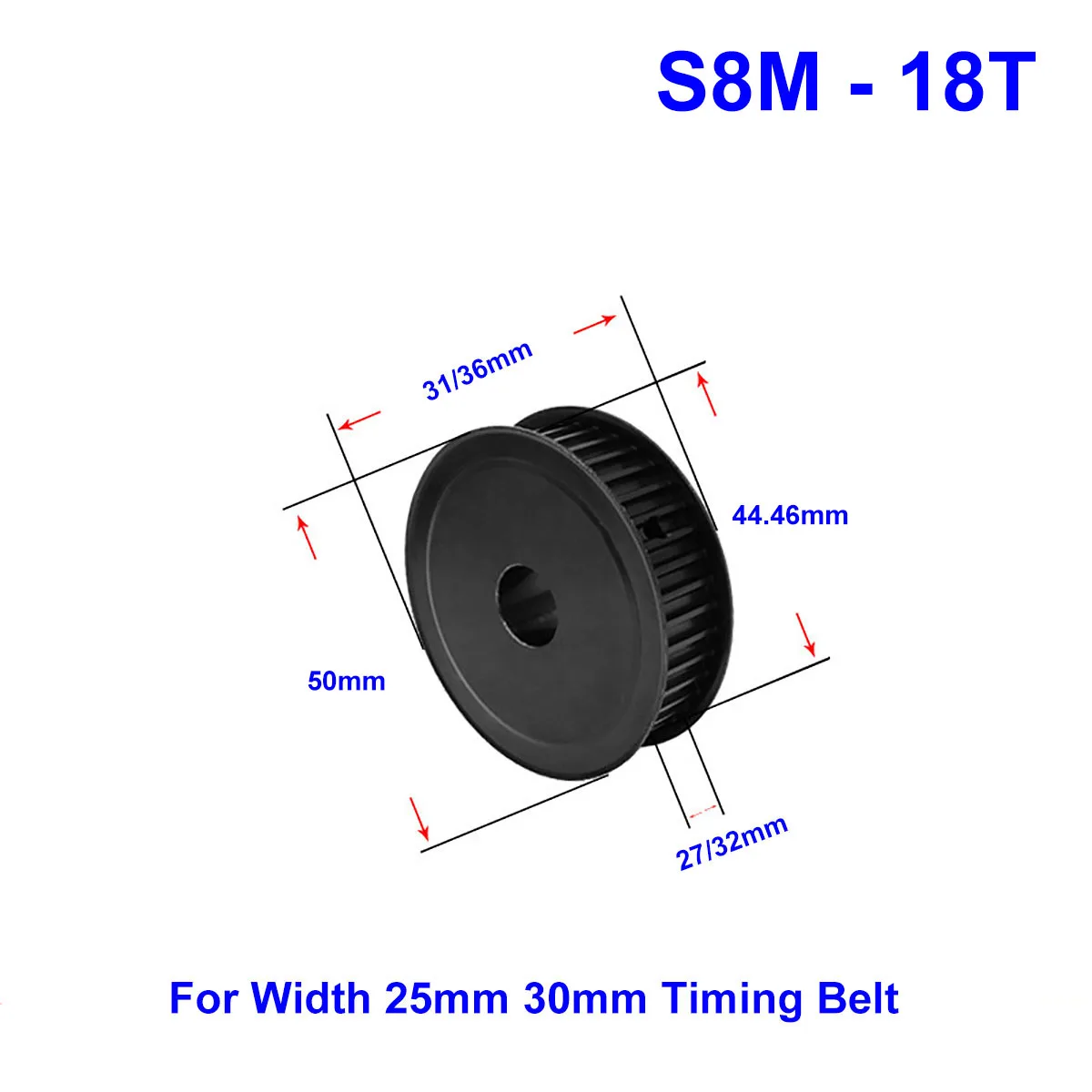 

45# Steel Timing Pulley S8M-18Teeth Bore 8mm~20mm Pitch 8mm Synchronous Pulley Wheel For Width 25 / 30mm S8M Rubber Timing Belt