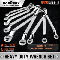 HORUSDY 9Pcs 75-Degree Offset Wrench Set Metric Double Box End Wrench Puch