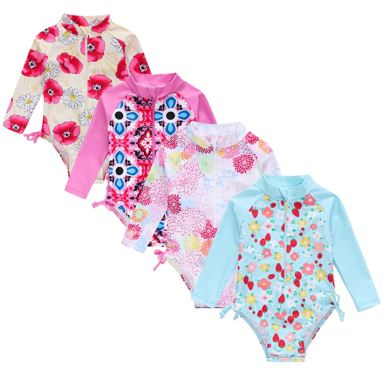 Kavkas Swimsuit Girls One Piece Light Blue Floralprinting Long Sleeve