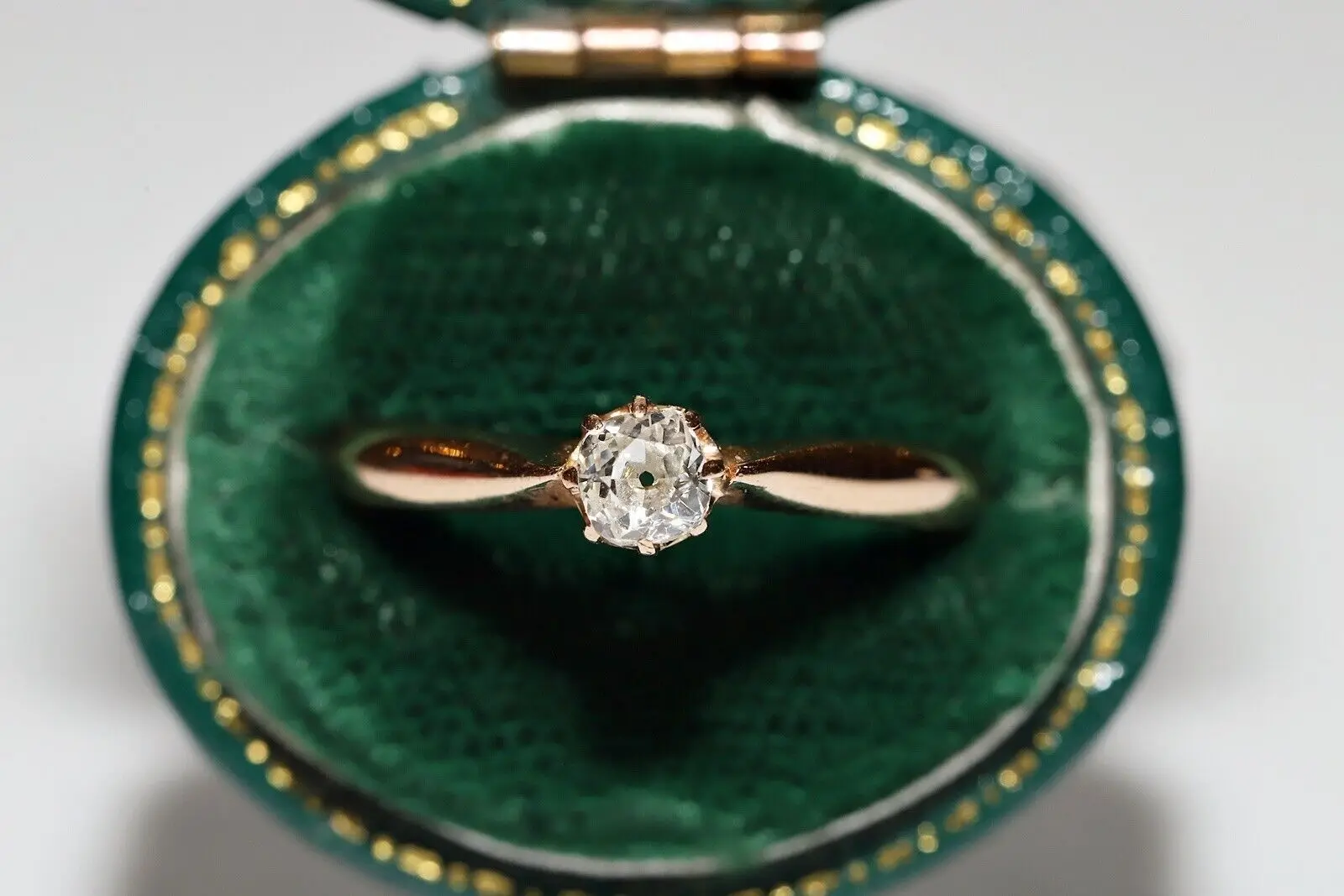 

ANTIQUE 1900S 18K GOLD NATURAL OLD CUT DIMAOND ENGAGEMENT SOLITAIRE RING