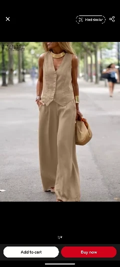 ZANZEA Elegant Wide Leg Pant Set - Breathable V-Neck Vest photo review