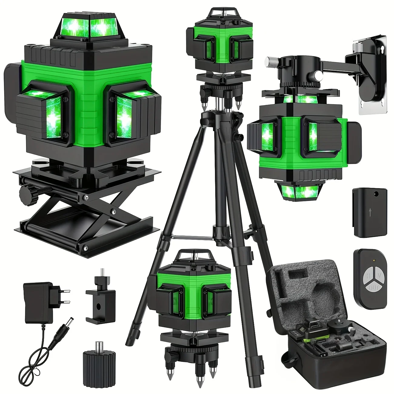 4D 16 Lignes Verte Lumière Niveau de Laser Mesure auto 360° Rotation