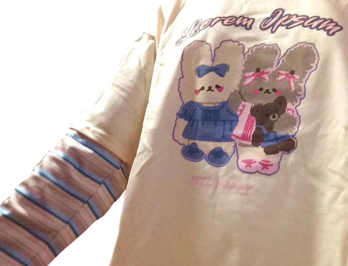 하라주쿠 만화 토끼 프린트 긴팔 티셔츠