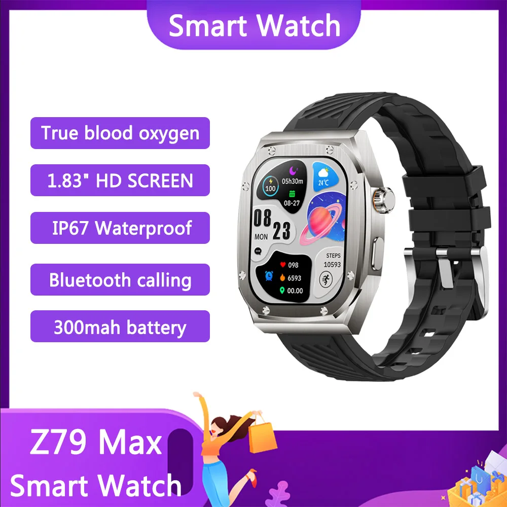 

New Z79 Max Smart Watches For Men Smartwatch 2023 Buletooth Call Blood Oxygen Monitoring 1.83" HD Screen Waterproof Smart Watch