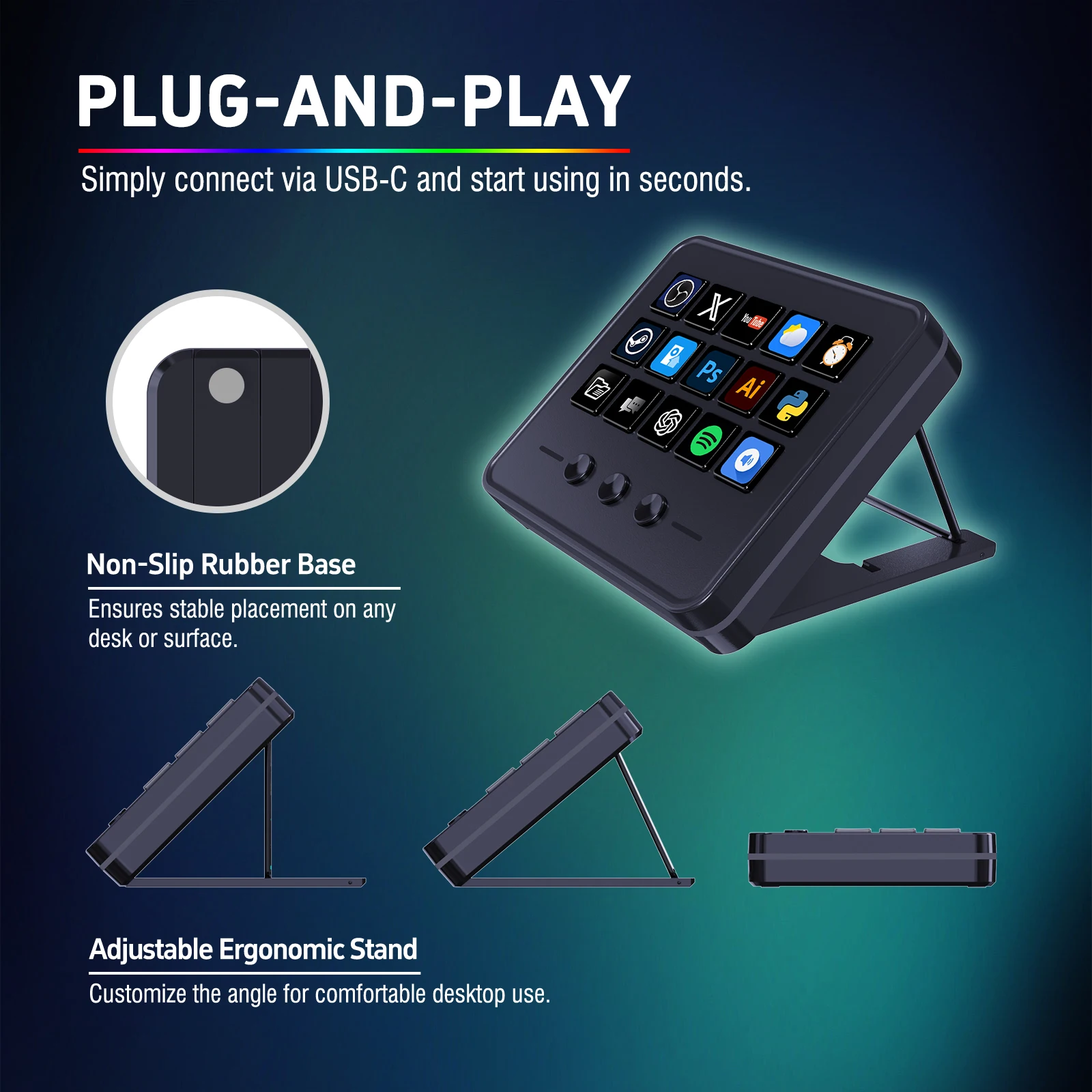 Mirabox M18 V3 스트림 덱(LCD 키 포함), OBS 스트리밍, 게임, 편집 및 PC/Mac용 프로그래밍 가능 매크로 키보드