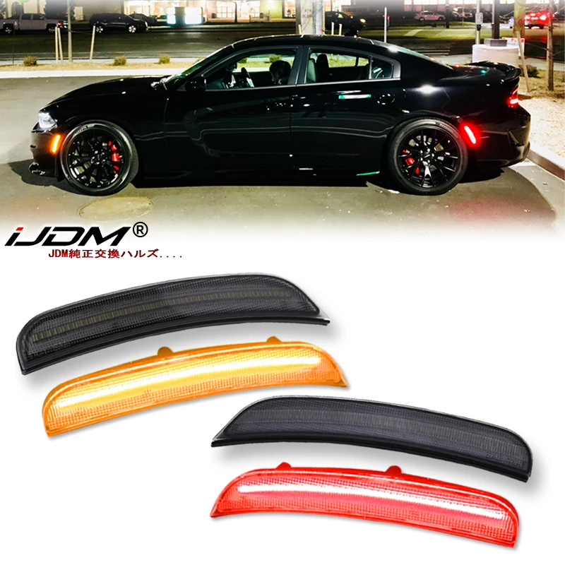 For Dodge Charger 2015 2016 2017 2018 2019 2020 2021 2022 Front Rear Bumper LED Side Marker Light Smoked Turn Signal Tail Light 1