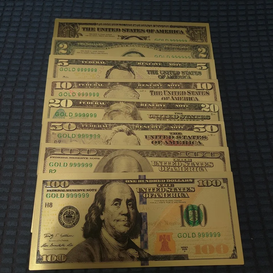 Gold Plated US Dollar Bills Gold Foil Banknotes Fake Paper Money Crafts 7/8/36Pcs
