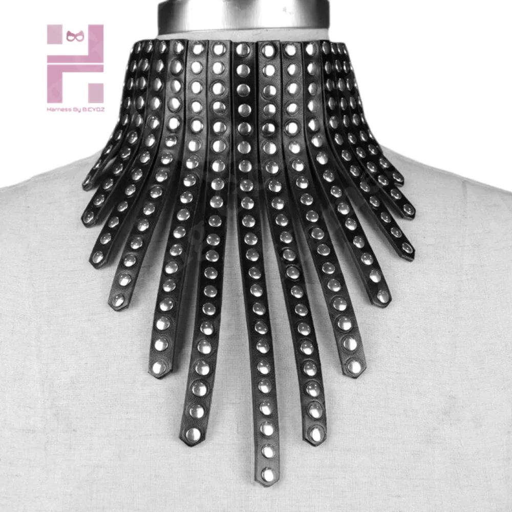 B.CYQZ Fashion High Street Women's Luxury Necklace Punk Tassel Choker Pu Leather with Rivet Jewelry Bohemian Clothing Accessorie