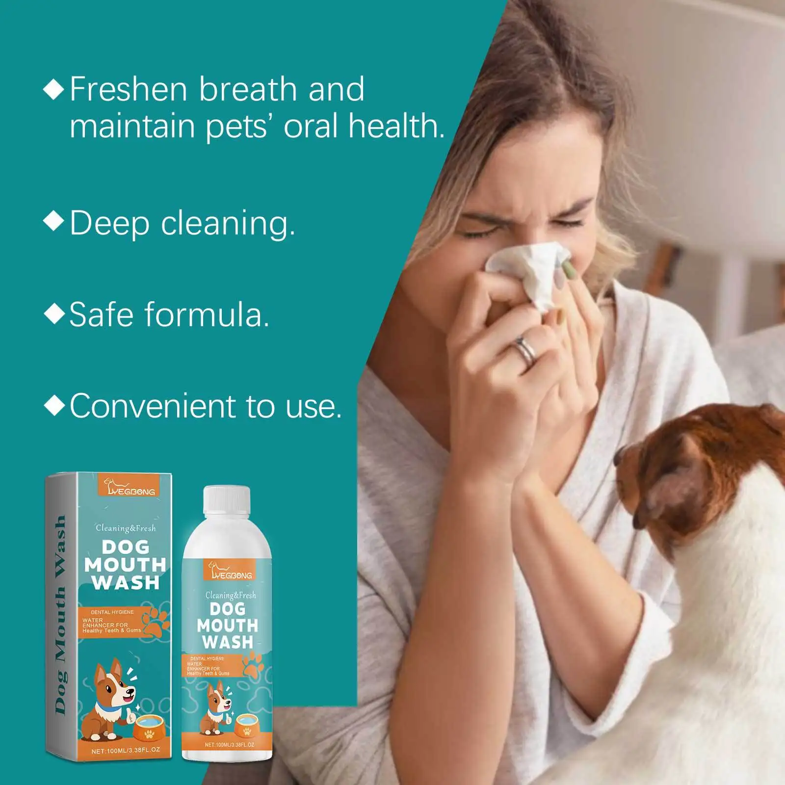 Yegbong 100ml Dog Oral Deodorant Mouthwash Breath Freshener Dental Stain Remover Teeth Cleaning Oral Hygiene Care Mouthwash