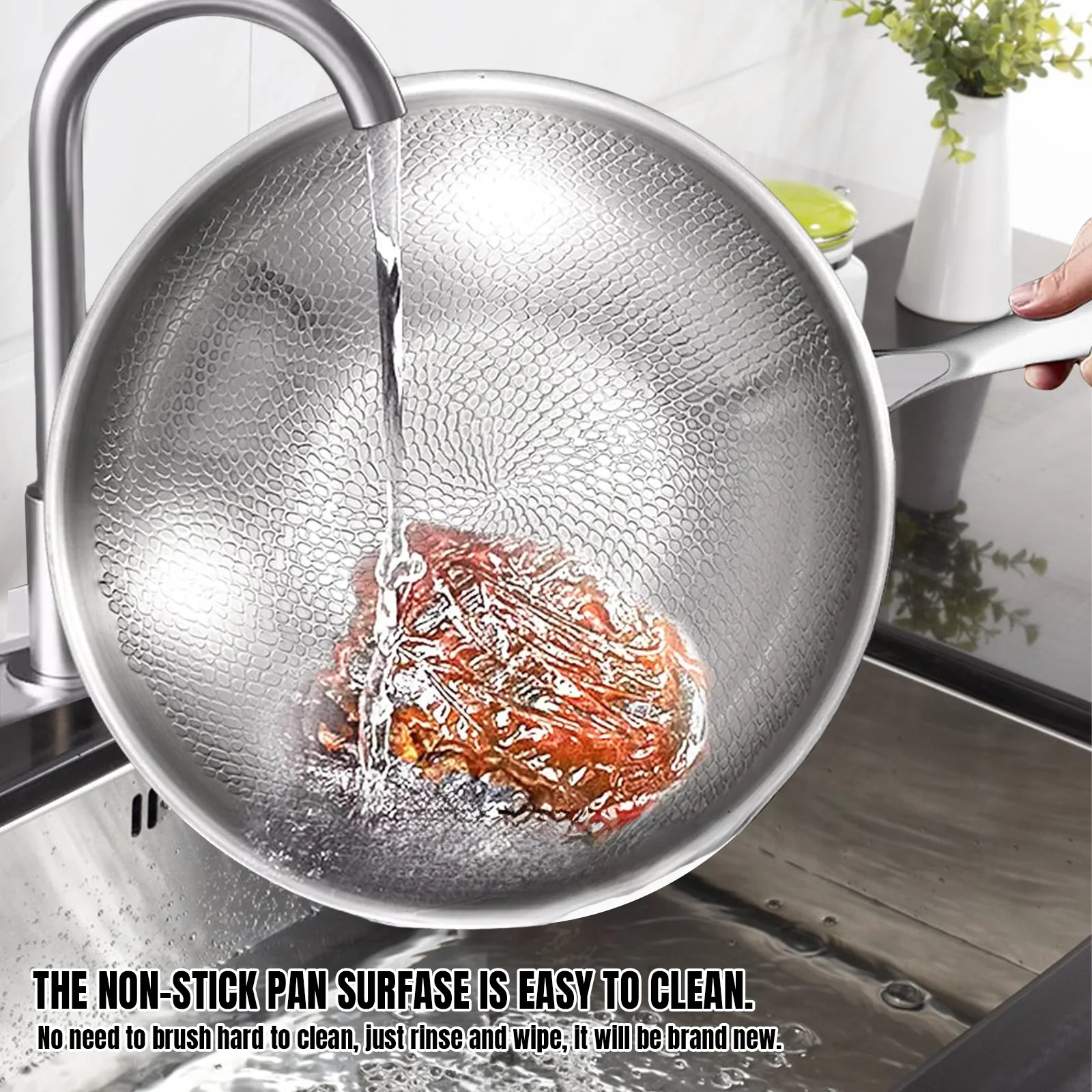 DWiusty Titan-Bratpfanne mit Glasdeckel, antihaftbeschichtet, gleichmäßig erhitzende Pfanne, unbeschichtete Wok-Pfanne aus Titanlegierung, Küchenkochgeschirr, 30 cm – Detail 4