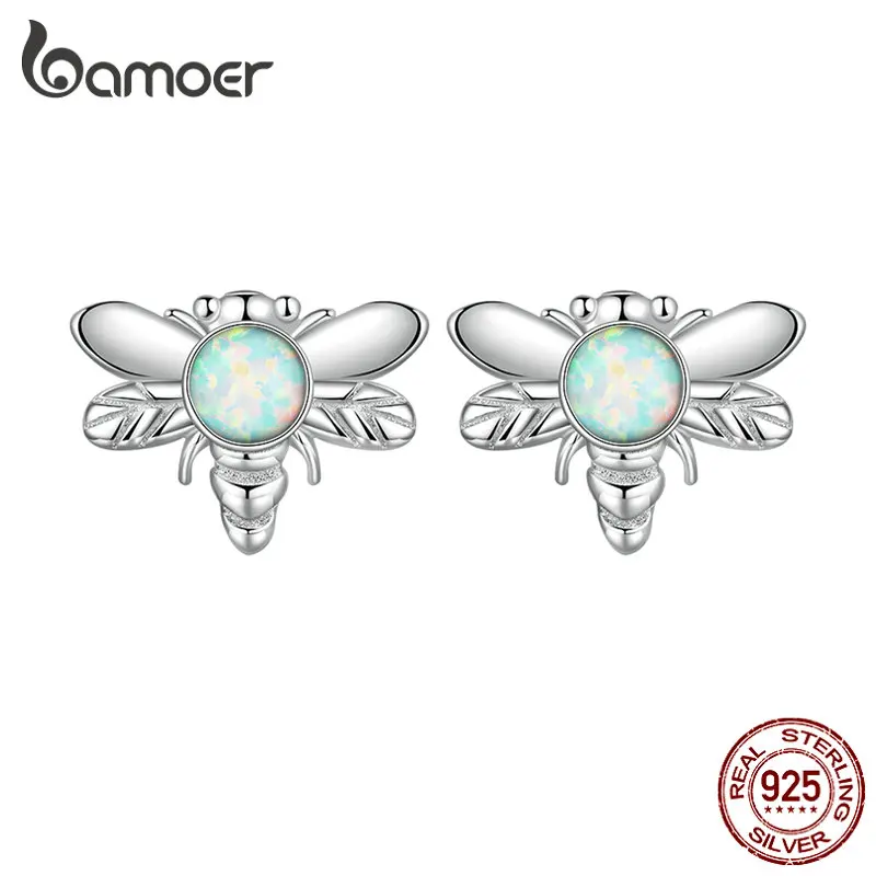 

Bamoer New 925 Sterling Silver Opal Bee Stud Earrings for Women Delicate Zircon Animal Dragonfly Ear Stud Fine Jewelry Gifts