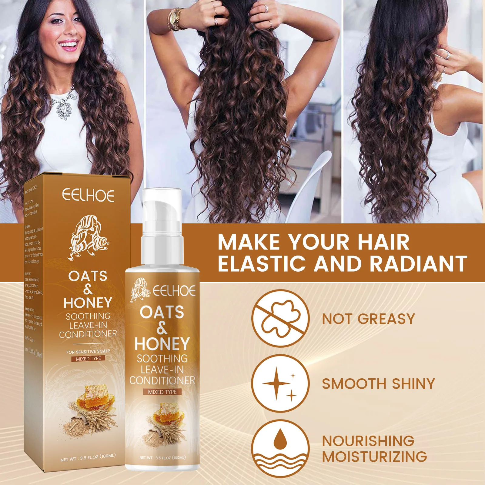 EELHOE Hair Conditioner Repair Damaged Hair Smoothing Oil No Wash Treatment Leave in Conditioner Honey Care Products 100ml hair conditioner