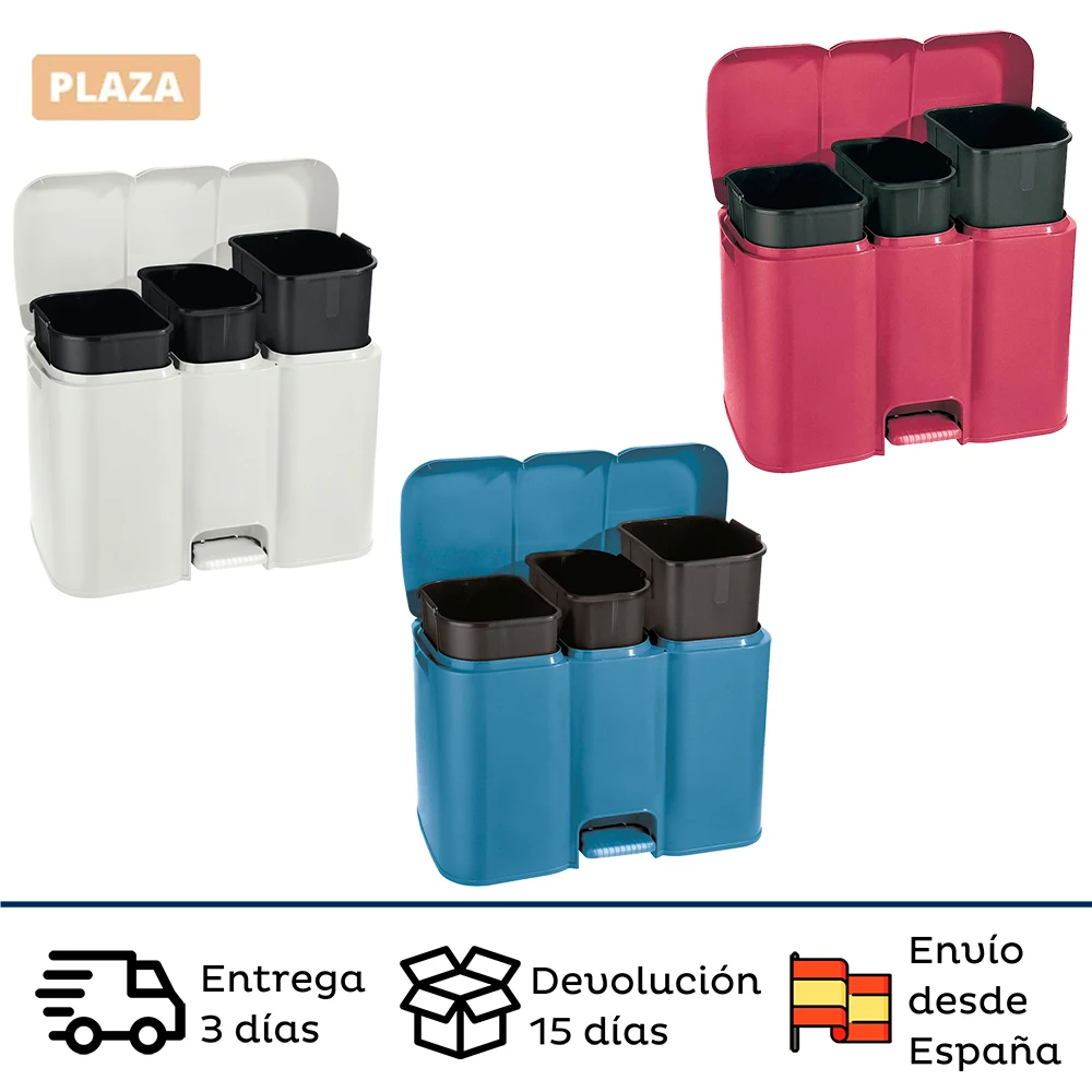 CUBO DE RECICLAJE PATTY3 CON 3 COMPARTIMENTOS Y CUBOS EXTRAIBLES COLOR  BLANCO